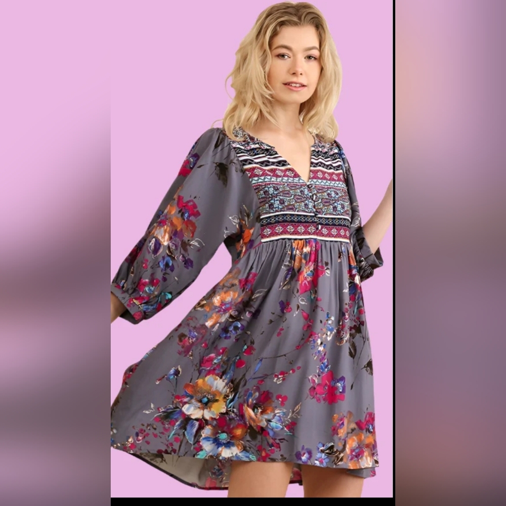 Umgee Boho, Cottagecore Floral Smocked Midi Dress